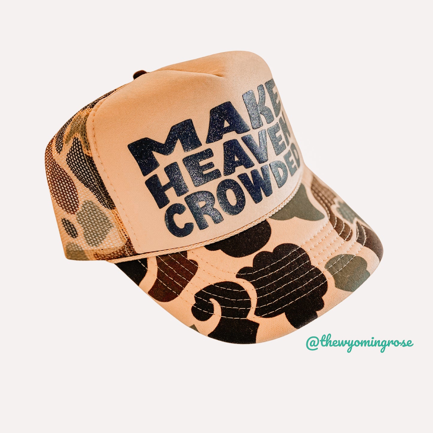 MAKE HEAVEN CROWDED Duck Camo and Tan Trucker Hat