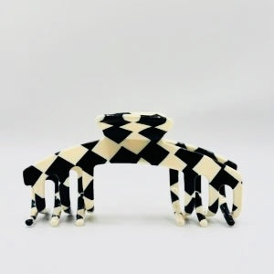 BLACK/WHITE CHECKERED Baseball Cap Claw Clip