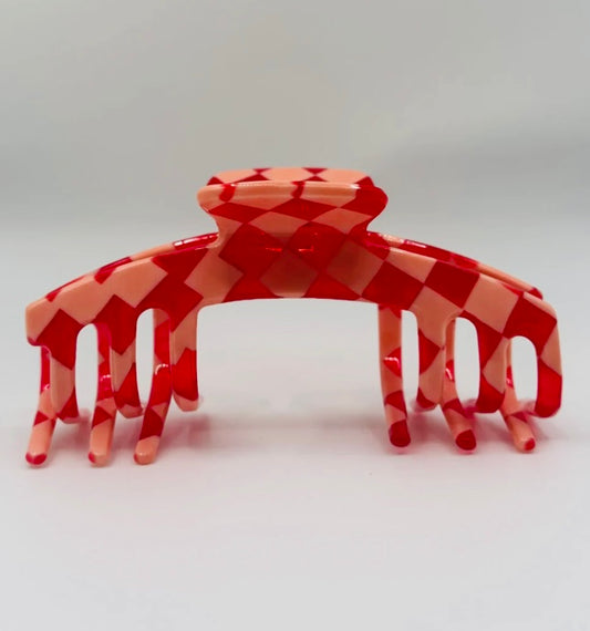 PINK/RED CHECKERED Baseball Cap Claw Clip