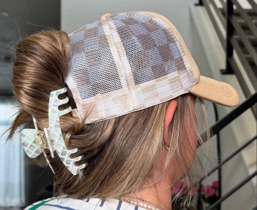 PINK/RED CHECKERED Baseball Cap Claw Clip