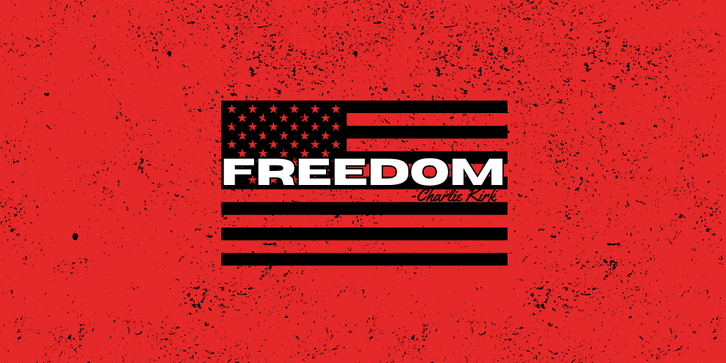 Red background with American flag and 'FREEDOM' text