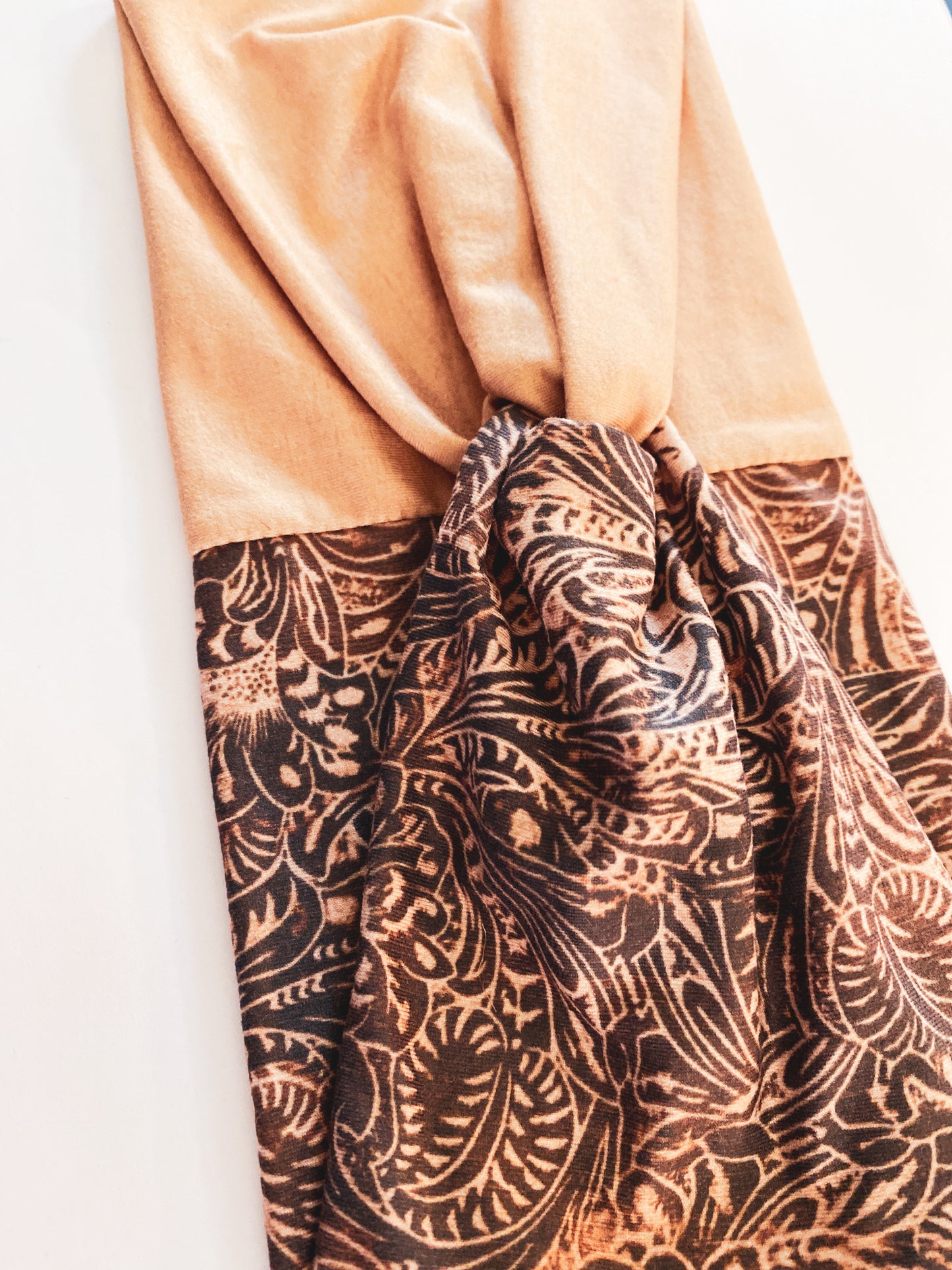 Tooled Brown Leather/Solid Camel