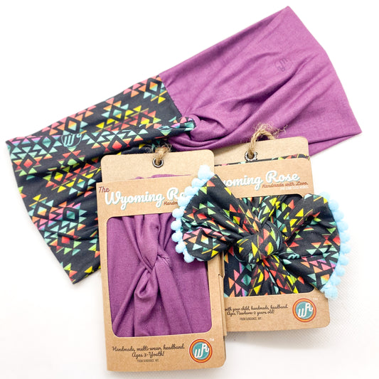 Sunrise Sunset Aztec/Solid Plum Headband
