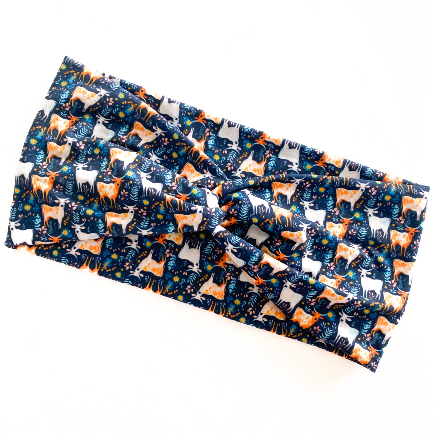 Blue Boho Cows Headband