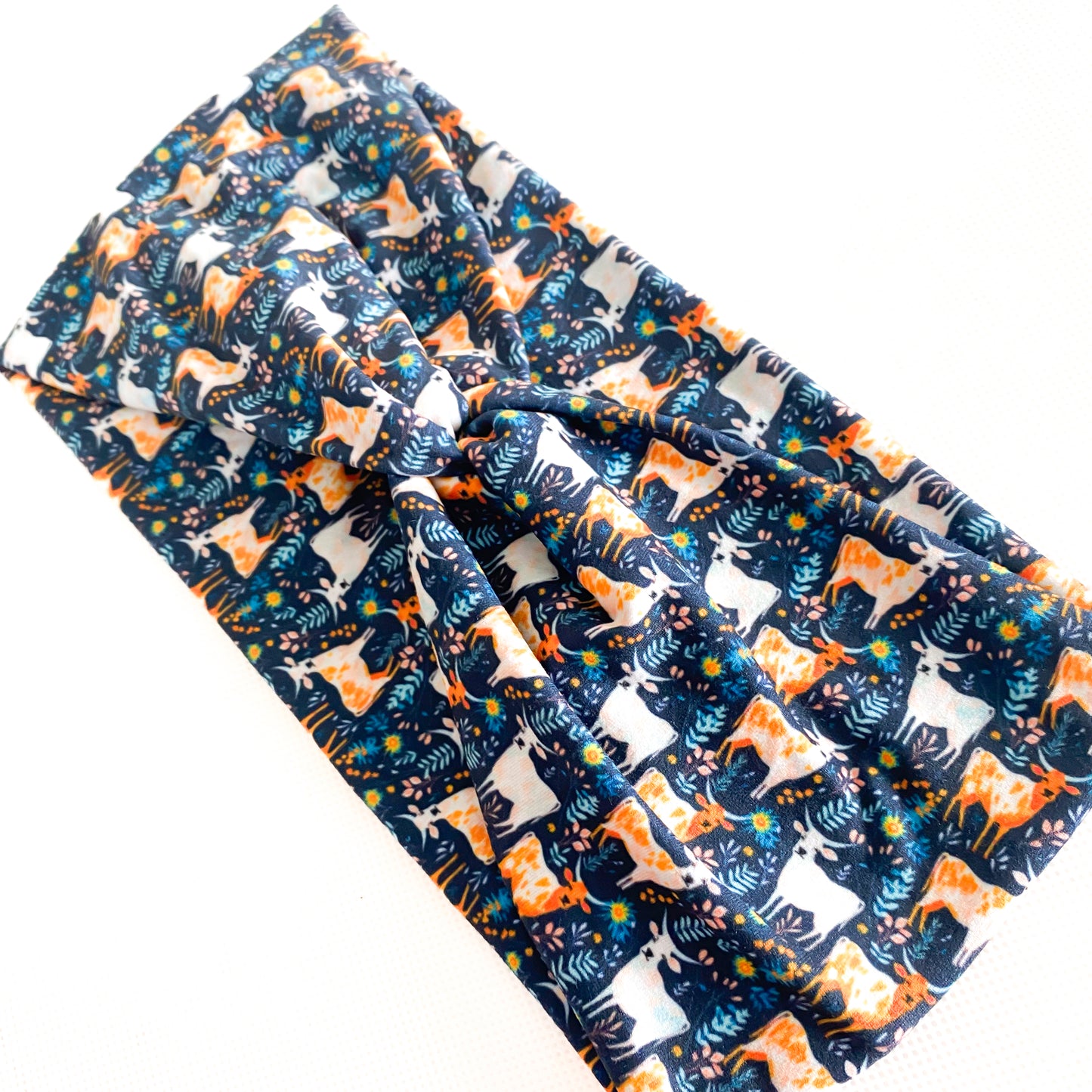 Blue Boho Cows Headband