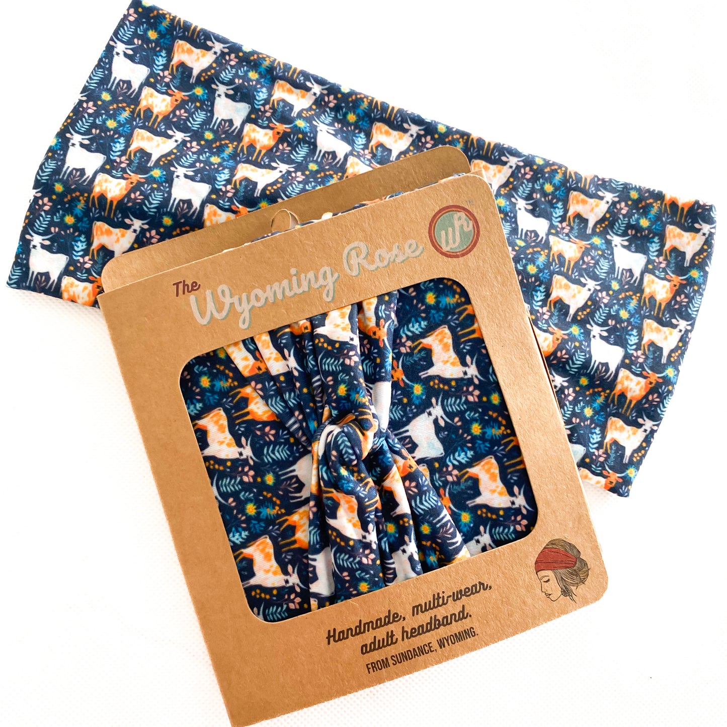 Blue Boho Cows Headband