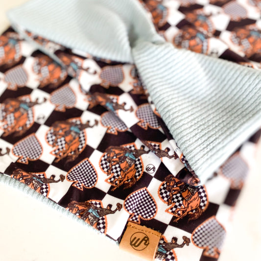 Checkered Rodeo and Baby Blue Koozie Set
