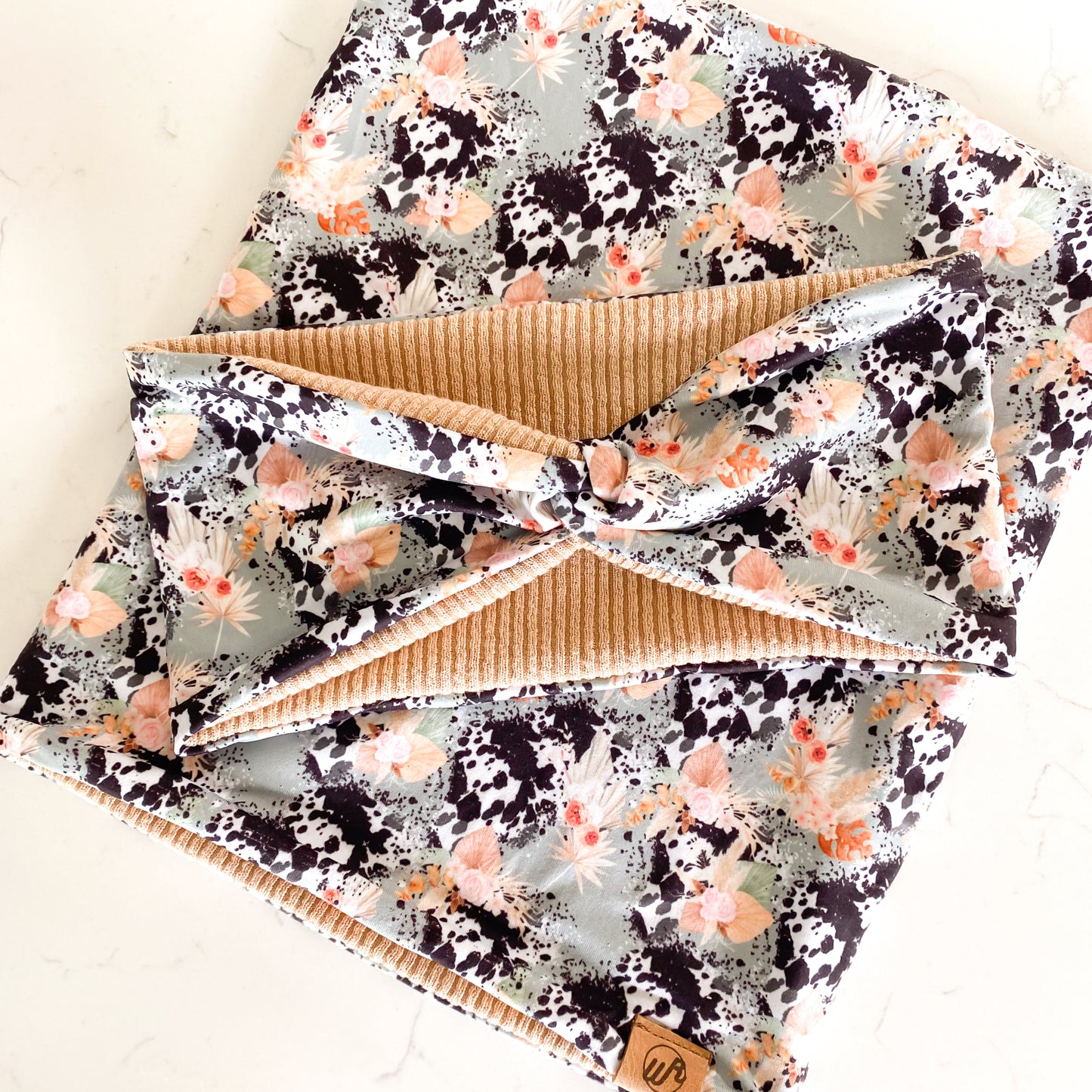 Boho Floral Cow and Tan Koozie Set