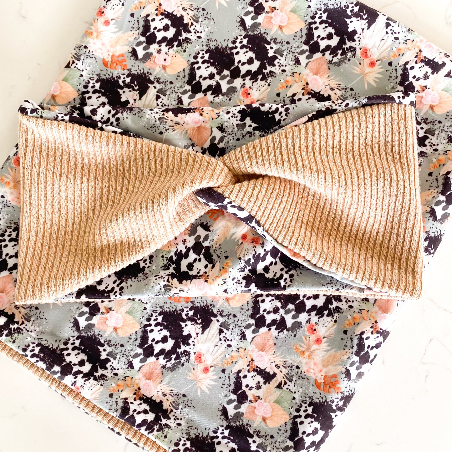 Boho Floral Cow and Tan Koozie Set