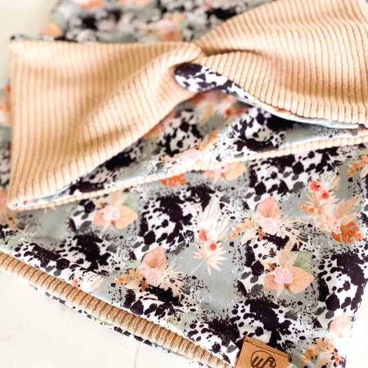 Boho Floral Cow and Tan Koozie Set