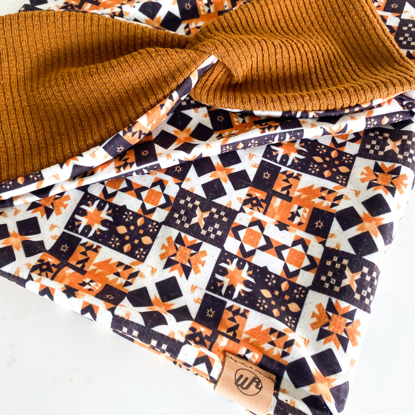 Earthy Patchwork and Rust Koozie Set