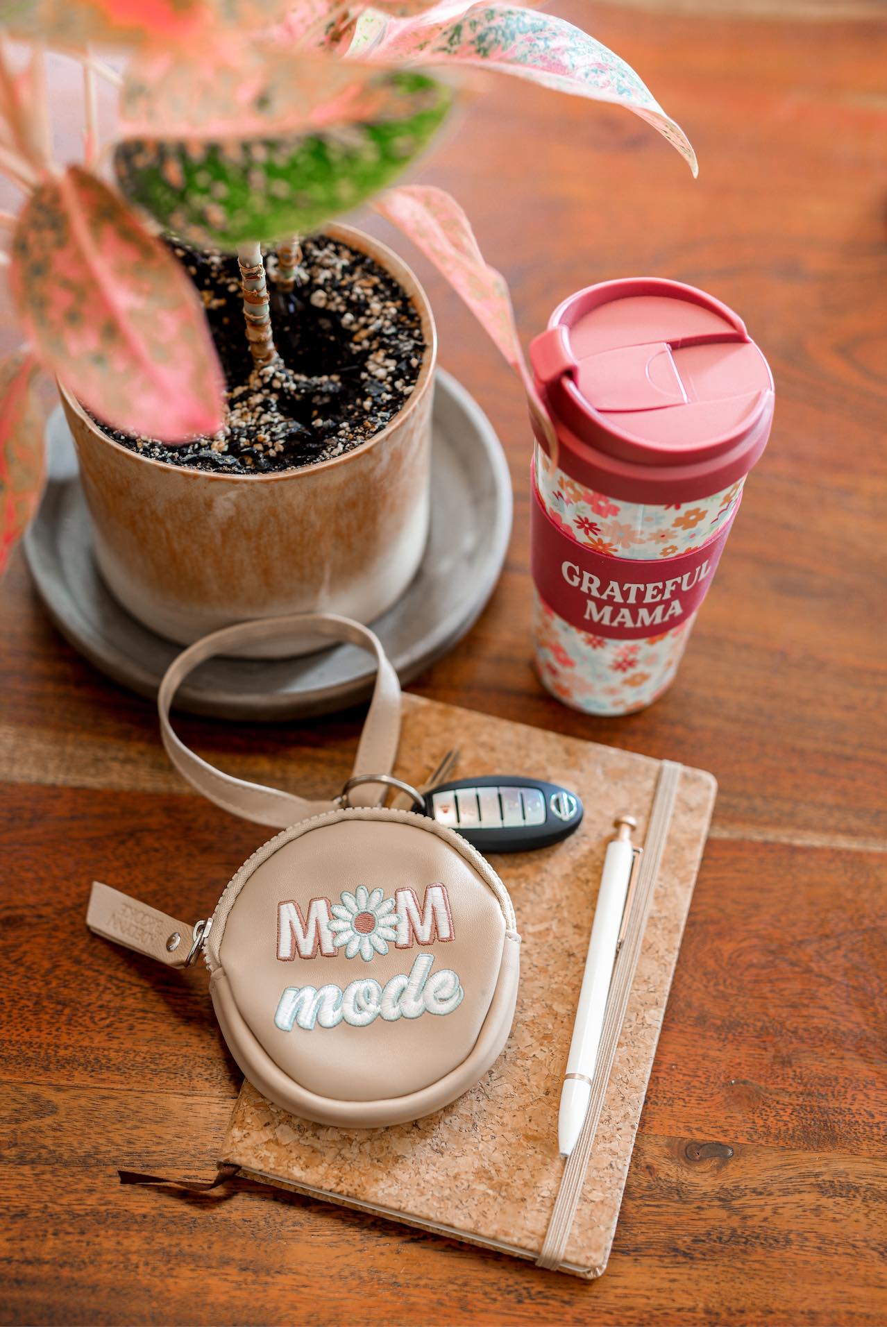Mom Mode Embroidered Wristlet