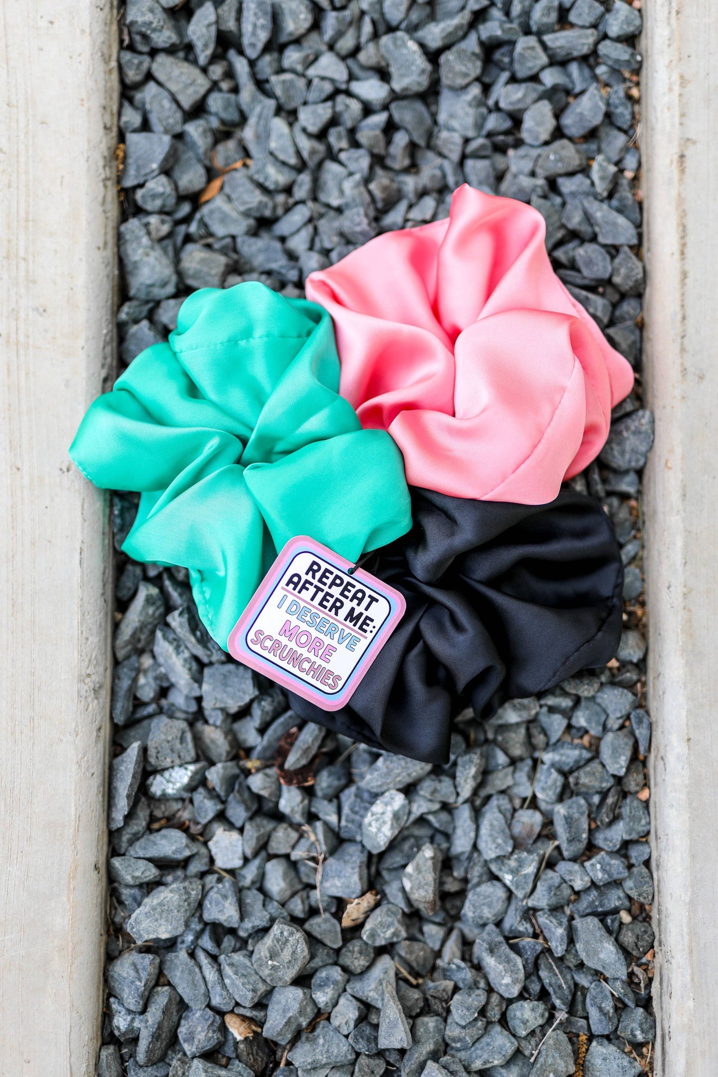 Oversized Silk Scrunchies Set - Repeat After Me (Jade)