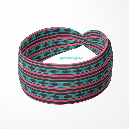 Pink Distressed Aztec Headband