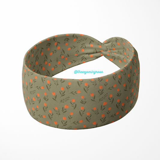 Orange and Olive Floral Headband