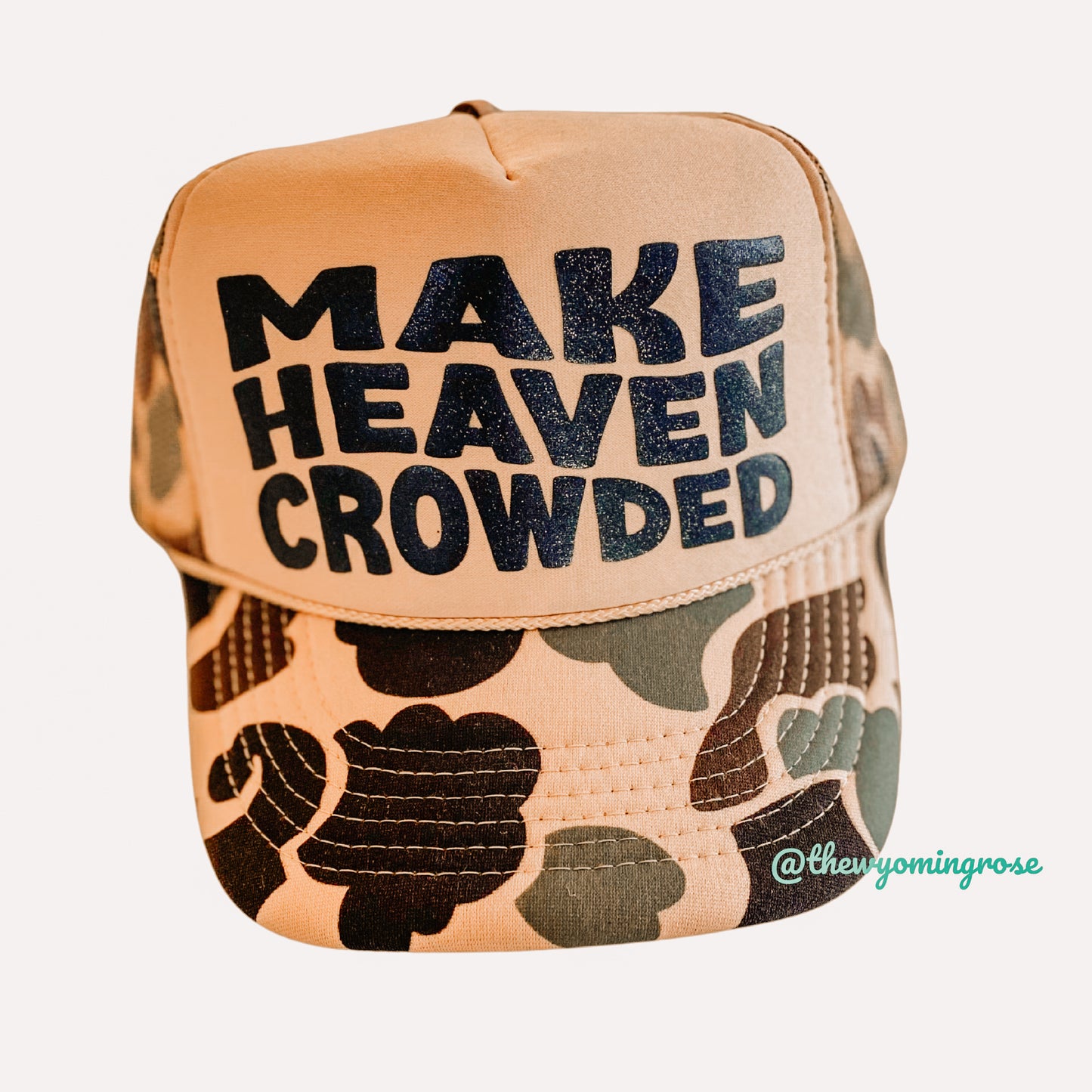 MAKE HEAVEN CROWDED Duck Camo and Tan Trucker Hat