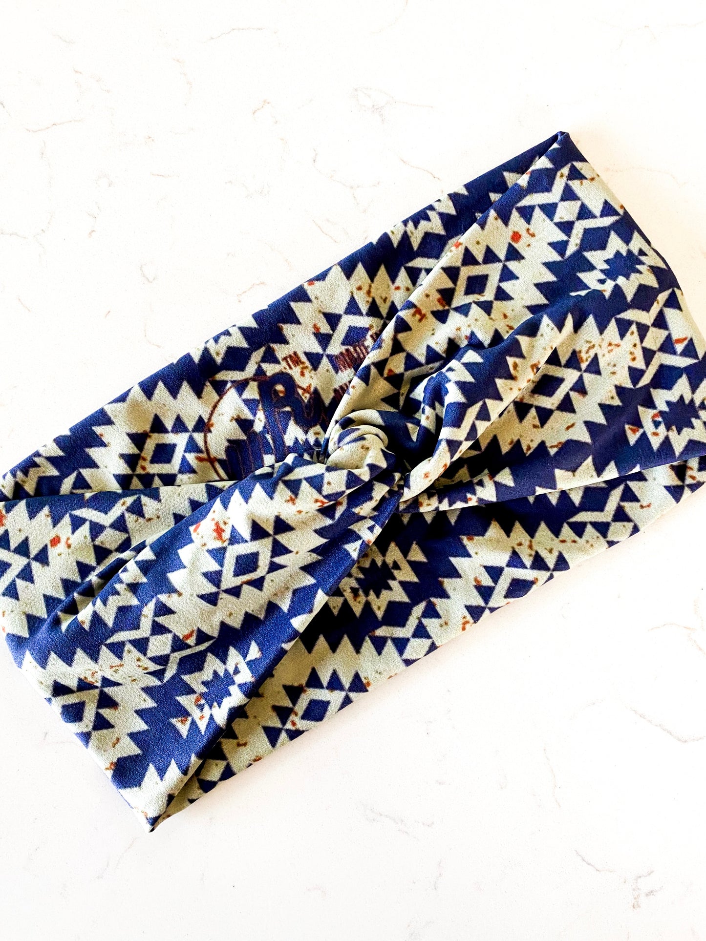 Navy Distressed Aztec Headband