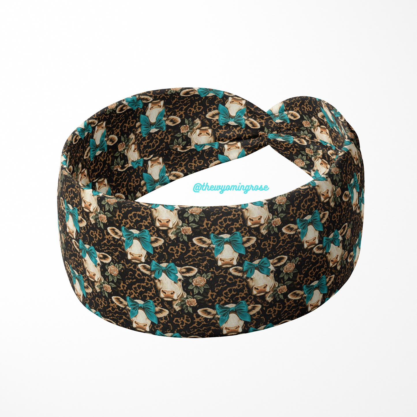 Leopard Cow Turquoise Bow Headband