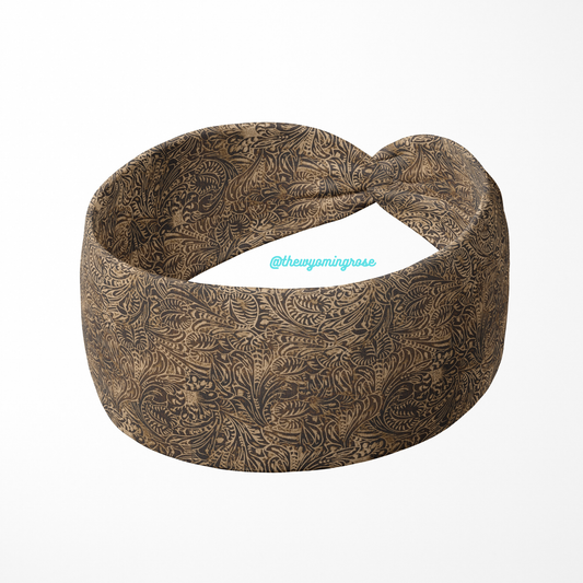 Tooled Leather Brown Headband