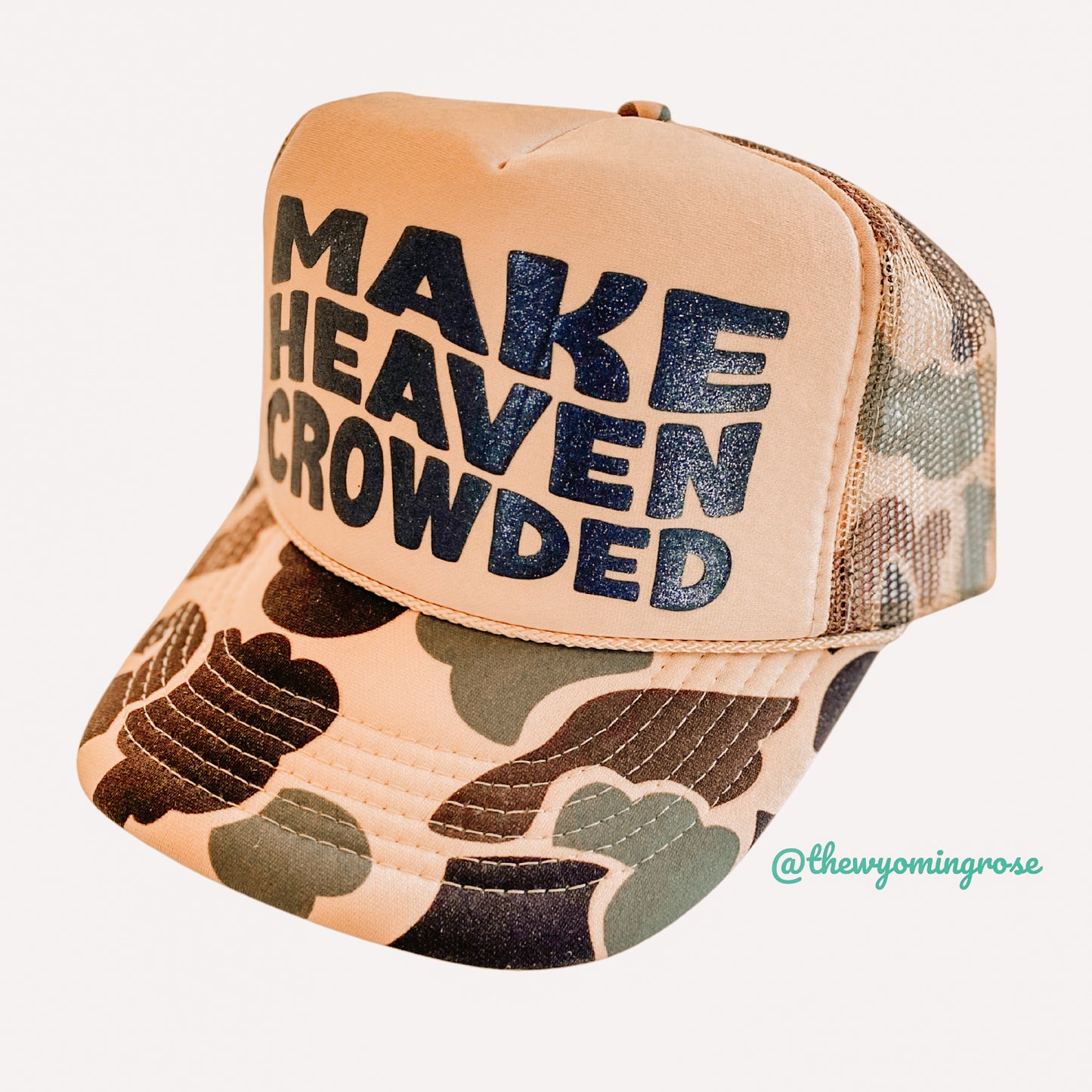 MAKE HEAVEN CROWDED Duck Camo and Tan Trucker Hat