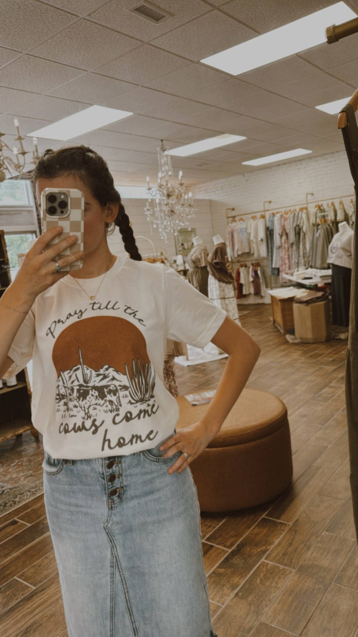 Pray Till The Cows Come Home Graphic Tee: Heather Dust / Unisex-Small