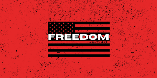 Red background with American flag and 'FREEDOM' text