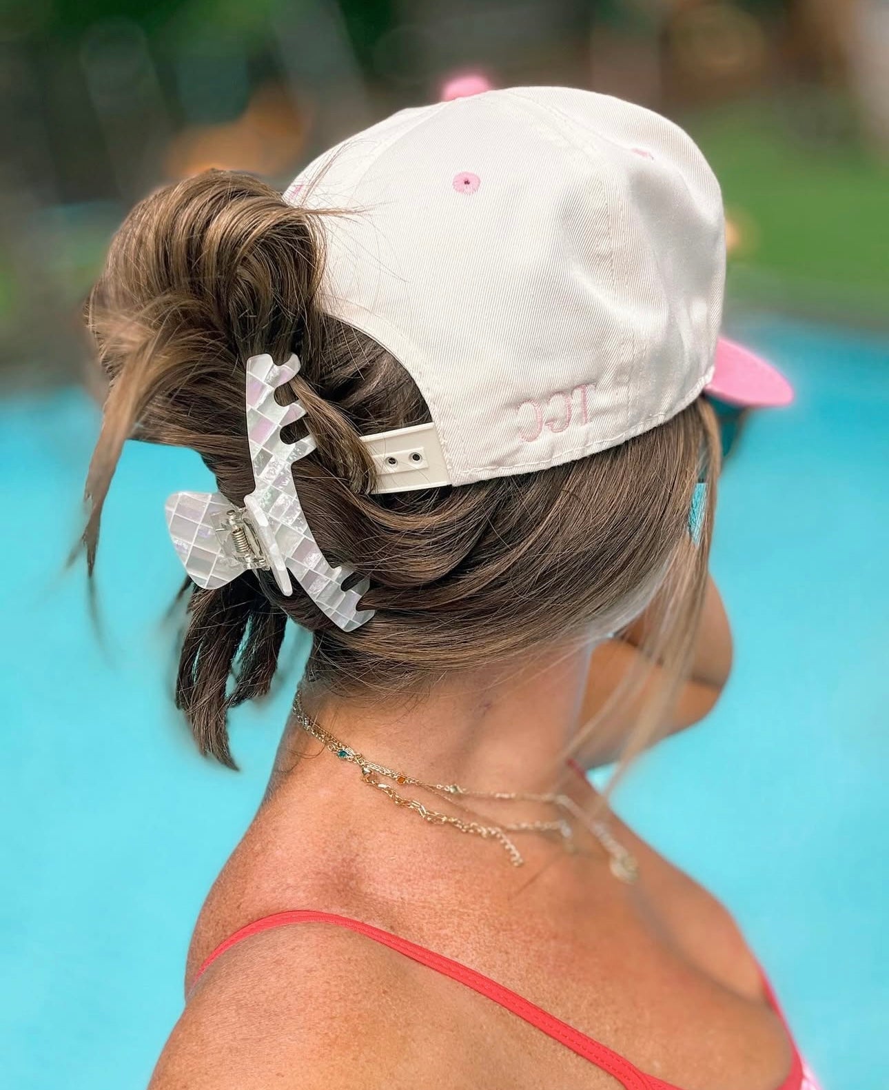 White Opal Baseball Cap Claw Clip