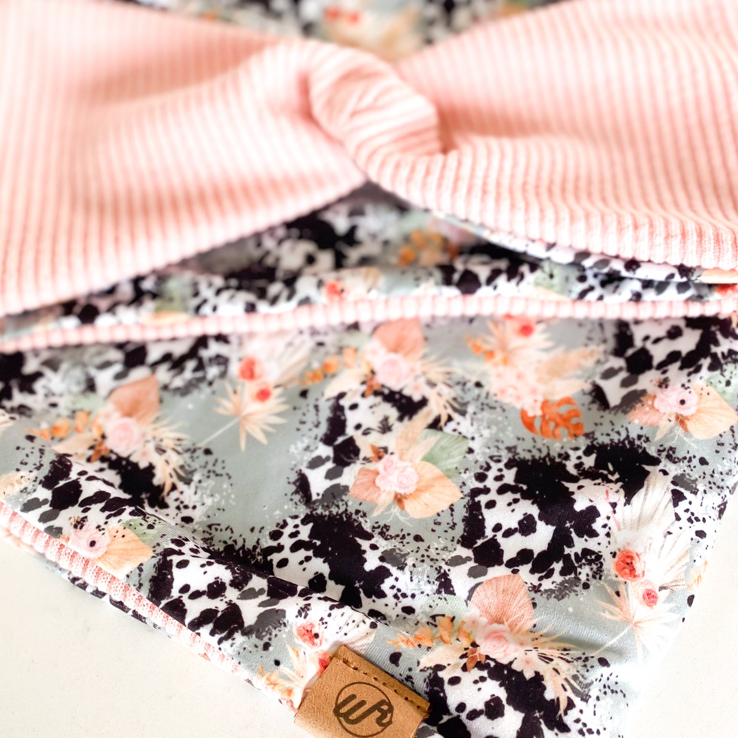 Boho Floral Cow and Pink Koozie Set