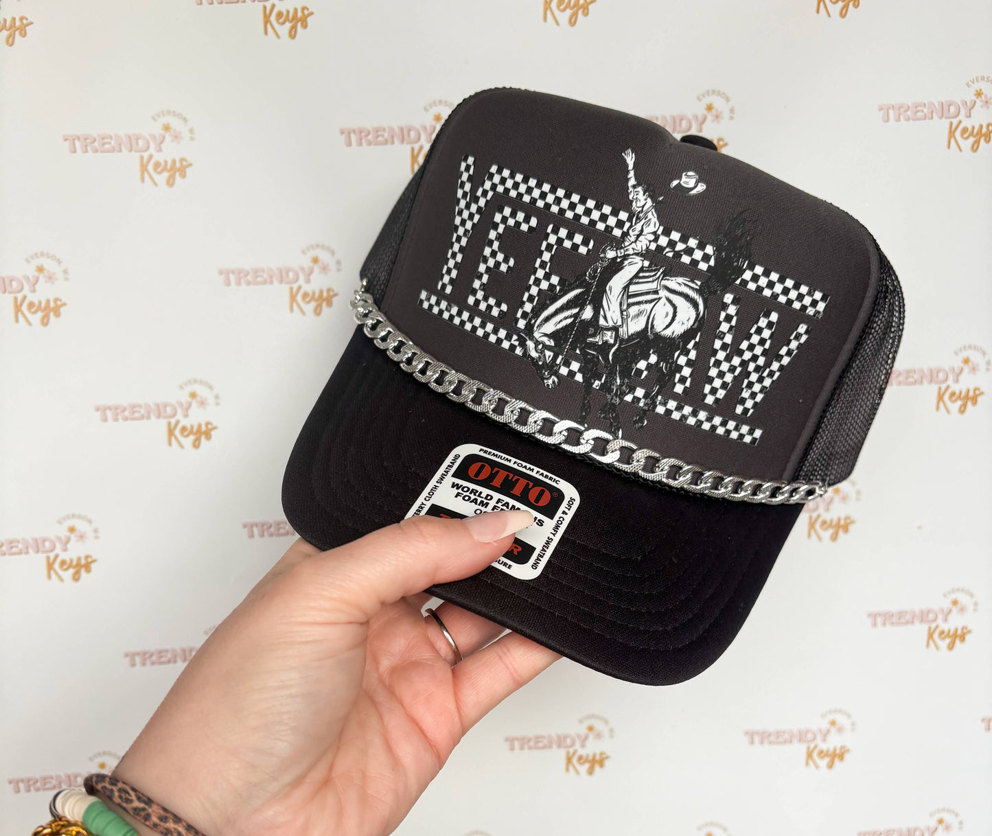 Checkered Yeehaw Graphic Trucker Hat: No Chain