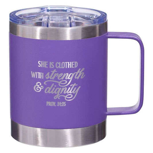 Purple She is Clothed with Strength Prov. 31:25 Travel Mug