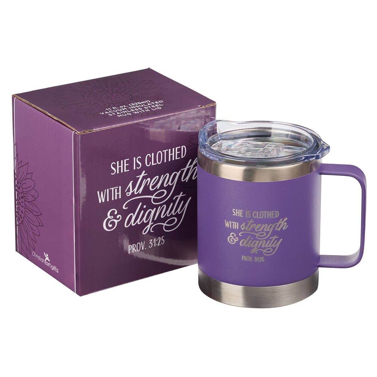 Purple She is Clothed with Strength Prov. 31:25 Travel Mug